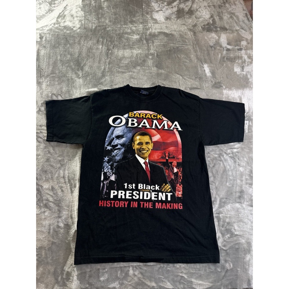 Obama 1st Black President History in the Making Mens Black Sz L Hip Hop T-Shirt